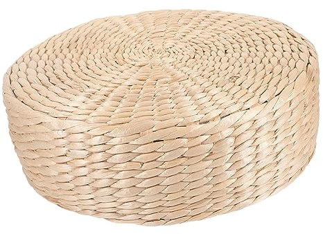 DIKACA Futonkissen Aus Stroh Japanische Zen-hocker Bodenkissen Für Schlafzimmer Bodensitzmatte Outdoor-poufs Für Die Terrasse Rundes Geflochtenes Kissen Erkerfensterkissen Tatami