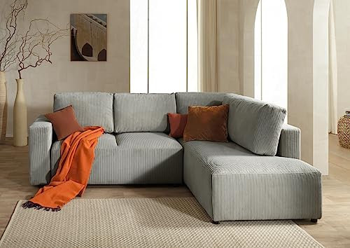 Lisa Design Livy - mit Schlaffunktion - mit Bettkasten - aus Cord - 5 Sitze - gerade Hellgrau