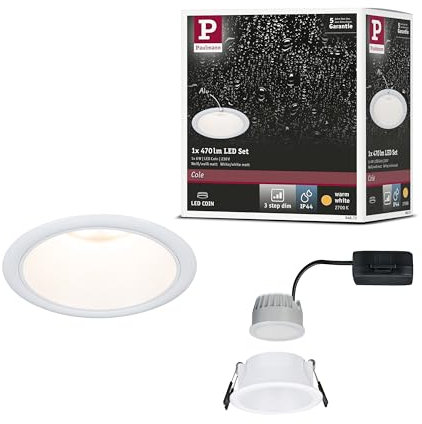 Paulmann 94872 LED Einbauleuchte 3-Step-Dim Cole IP44 rund 88mm Coin 6W 470lm 230V 2700K Weiß