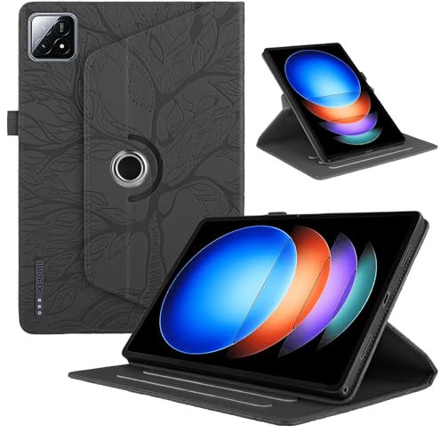TEDTIKJT Funda Compatible con Xiaomi Pad 6S Pro 12.4 Pulgadas 2024 Tablet PU Cuero Protectora 360 Giratoria Soporte Case Carcasa para Xiaomi Pad 6S Pro 12.4, Negro Árboles