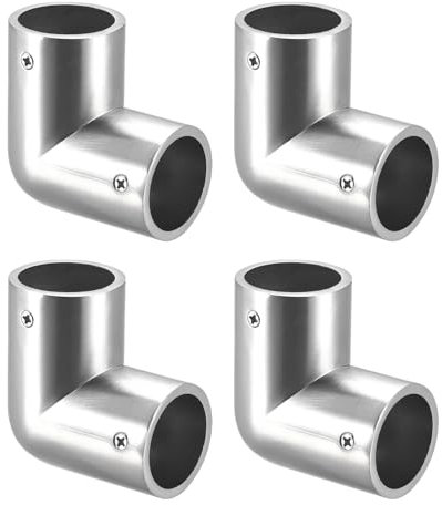 QUARKZMAN 4Pz Raccordo a Gomito per Binario, Connettore per Tubo in Lega di Zinco a 2 Vie da 90 Gradi, Spazzolato per Ringhiera Corrimano con Diametro Esterno di 25 Mm/1