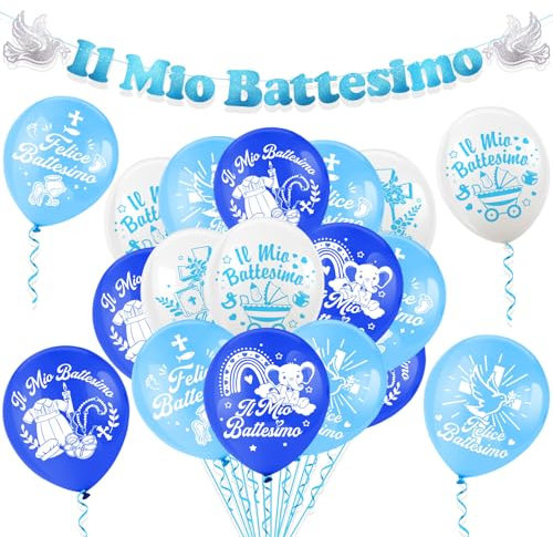 HOWAF Decorazioni Battesimo Bimbo, Blu Festone Striscione Scritta Il Mio Battesimo, Palloncini Battesimo Bambino Bimbo Decorazioni per Bomboniere Battesimo Maschio, Addobbi Battesimo Baby Shower
