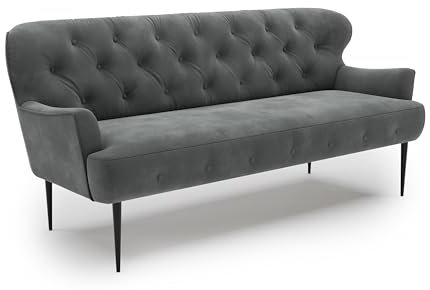 CAVADORE 3-Sitzer Küchensofa Amba, Trendige Sitzbank für Küche oder Esszimmer / 193 x 97 x 87 / Hochwertiges Mikrofaser: Grau