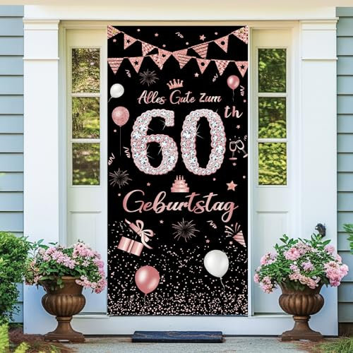 Deko 60. Geburtstag Banner Mann Frau,60 Geburtstag Deko,Alles Gute zum Geburtstag Banner 60 Geburtstag,Lange Größe Roségold 60 Geburtstag Party Deko Für Frauen und mann 185 × 90 cm