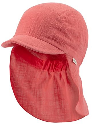 Sterntaler Schirmmütze Nacken einfarbig - Mädchen Mütze aus luftigem Baumwoll Musselin - Leichter Baby- und Kinder Sommerhut - Kopfbedeckung mit bequemem Gummiband im Nacken - Koralle, Größe 55