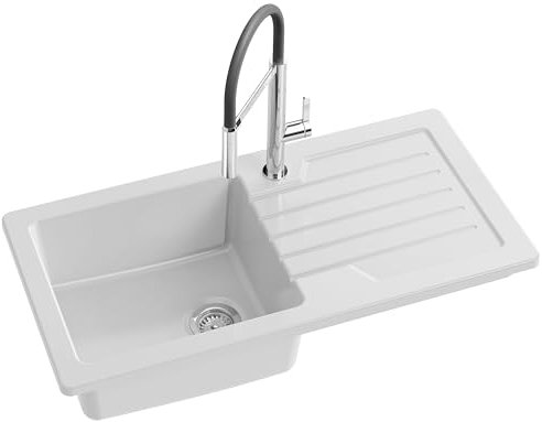 JACOB DELAFON Fregadero Cerámico de Cocina Muy Duradero e Higiénico Fácil Limpieza y Mantenimiento Reversible (Grifería a Izquierda o Derecha) Medidas 100x50 cm Color Blanco GASPARD ESB02-00