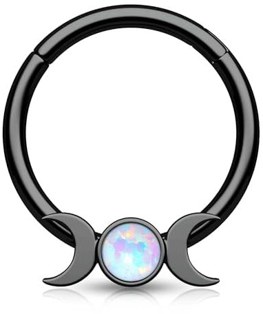 CM Crareesi Mania Septum Piercing Schwarz 16G Mondphase Nasenpiercing Ring Chirurgenstahl Daith Piercing Gold Opal 8mm Helix Daith Knorpel Conch Ohrringe für Frauen