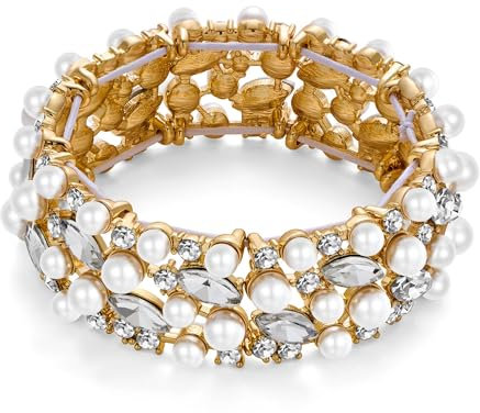 LILIE&WHITE Damen Armband mit Perlen und Kristallen – Elastisches Design, Luxuriöses Statement-Schmuckstück, Geschenk, Stilvoll und Elegant