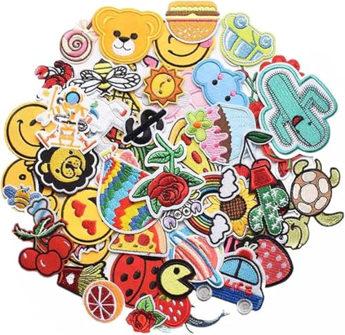 BoAn 60 Pcs Random Assorted Styles Embroidered Iron on Patches for Clothes, DIY Craft Patches for Hats, Backpacks, Jean, Jackets, Dress