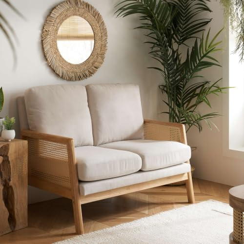 Birlea 2 Seater Sofa Settee Rattan White Fabric Ivy