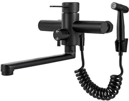 SABUIDDS Wandmontage Badewannenhahn Badewannenarmatur mit Edelstahl WC Dusche Badewanne Wasserhahn Einhand-Wannenbatterie Wannenarmatur mit Umsteller Aufputz Badarmatur für Badewanne Schwarz