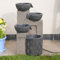 Festive Lights - 42cm Grey LED Lit Hybrid Stone Effect Cascading Bowls Water Feature - Solar, USB & Mains Powered, Indoor Outdoor Garden Fountain, Timer Function, Polyresin, External Panel, IP44 Rated