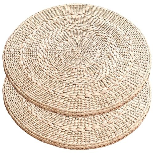 Cojines de piso, 2pcs de hierba tejida almohada para el piso para yoga y meditación estilo japonés, alfombra de 16 pulgadas suave para la ventana de laurel y el uso de la oración