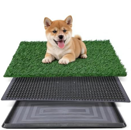 Toilette pour Chien avec Gazon Artificiel, Bac à Litière Lavable Réutilisable, Tapis d'entraînement résistant pour petits chiens, usage intérieur extérieur, idéal appartement balcon, 40,6 x 50,8 cm