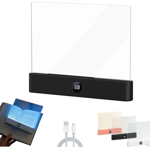 Smart LED Book Light,LED Buchlampe,Panel Book Light,Augenschutz leselicht buch Buchseite Licht Mit 3 Farben und Timer,Leselicht Buch,Tragbare Flaches Buchlicht Zum Lesen Im Bett Bei Nacht (Schwarz)