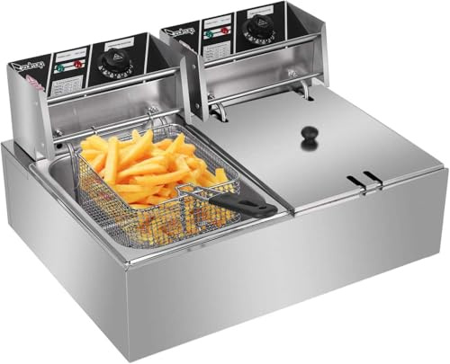 FHRKA Elektrische kommerzielle Fritteuse, aus Edelstahl mit Korb und Deckel, hohe Leistung für die Küche zu Hause und Familie (12 Liter)