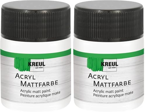 KREUL 75501 - Peinture acrylique mate, blanc en pot de 50 ml, peinture crémeuse et couvrante, séchage rapide, à base d'eau, convient à de nombreux supports différents (Lot de 2)