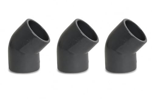 PVC Winkel 45°| Klebemuffe 50 mm | PVC-U | 10 bar | Rohrverbinder für Pool | Wassertechnik und Bewässerung (3er-Pack)