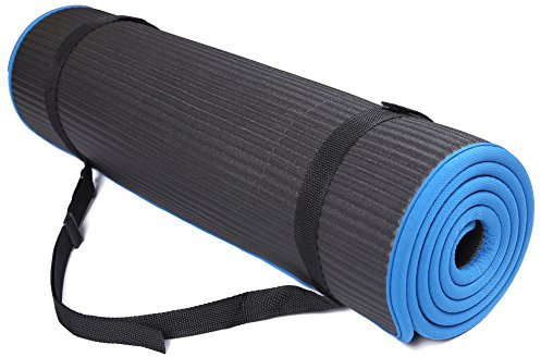 BalanceFrom Allzweckmatte für Pilates, 10 mm, extra dick, hohe Dichte, rutschfest, mit Tragegurt, schwarz