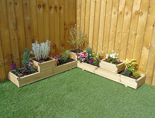 Wood-Shed Ltd Large 2 Tier Corner Castle Wooden Decking Patio Planter Trough Display - Corner Covers (Natural)