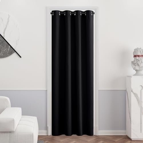 PONY DANCE 1 Stück Gardine Schwarz Türvorhang - H 240 x B 140 cm Verdunkelungsvorhang mit Ösen Wohnzimmer Vorhang Verdunkelung Thermo Vorhang Kälteschutz Haustür