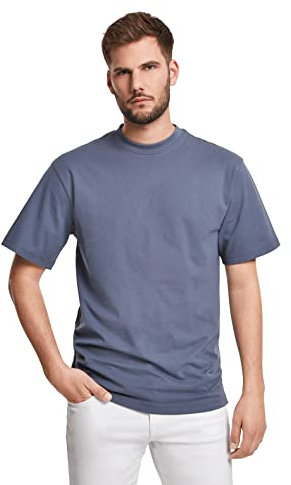 URBAN CLASSICS Men's Basic Crew Neck Tall Tee, Oversized Short Sleeves T-Shirt with Dropped Shoulders, 100% Jersey Cotton, in vintageblue, M