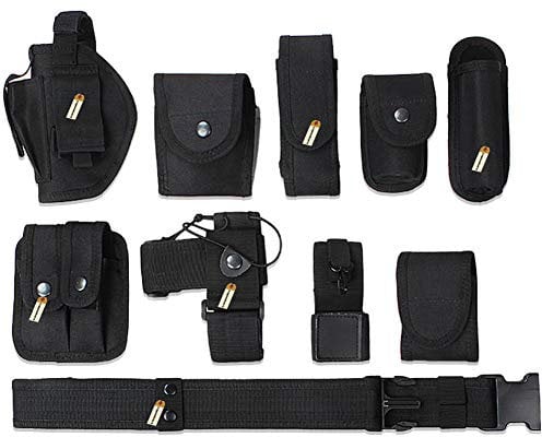 Lsgoodcare Multifunktions-Taillengürtel für Polizei, Militär, taktischer Einsatzbereich, schwarz, 10-in-1, 600D-Nylon, verstellbar, modulares Gerät, Polizei, Polizei, Outdoor-Gürtel