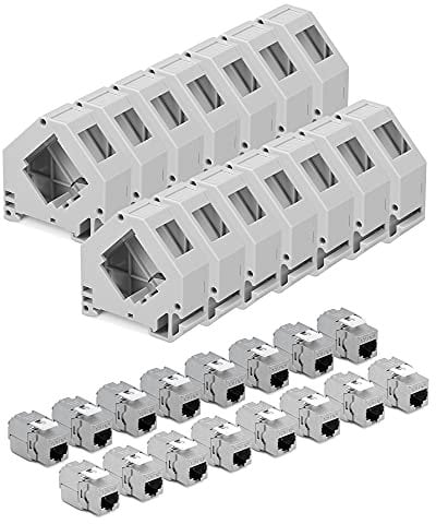 kwmobile Keystone Modul und Hutschienenadapter Set - passt auf genormte Hutschiene - 16x CAT6A Module 16x Halter - RJ45 Buchse geschirmt - werkzeuglos