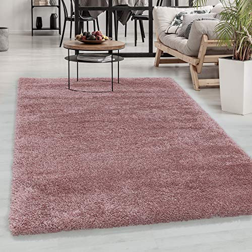 Carpetsale24 Shaggy Hochflor Teppich Rosa 60x110 cm Extra Weich & Waschbar - Jute Rückseite für Fußbodenheizung, Einfarbig & Flauschig für Wohnzimmer & Schlafzimmer