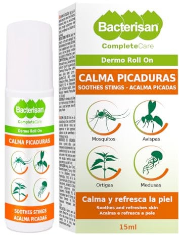 BACTERISAN Dermo Roll On, apaise les piqûres d'insectes, soulage les démangeaisons et apaise la peau, effet rafraîchissant, convient aux enfants et aux adultes 15 Ml, Clair