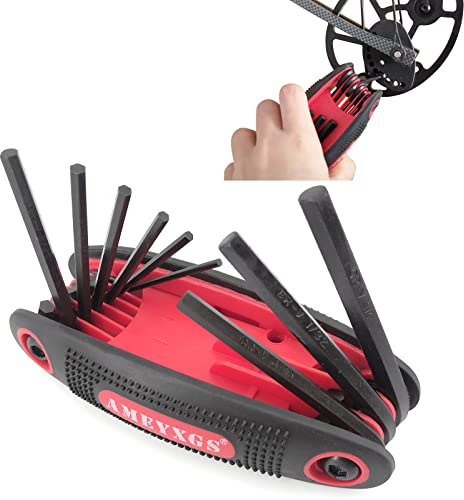 SHARROW Bogenschießen Inbusschlüssel Werkzeugsatz 9 in 1 Universal Multi-Wrench Klappsechskantschlüssel Schraubenschlüssel Set Zoll Reparaturwerkzeug für Recurvebogen Compoundbogen Jagdzubehör