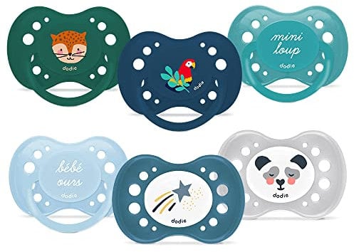 DODIE, Anatomischer Schnuller, Tag und Nacht, Schnuller für Babys, ab 18 Monaten, BPA-frei, robust, Blau, für Jungen, 6 Stück, davon 2 phosphoreszierend, zufällige Dekoration