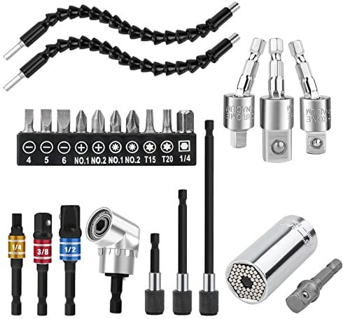 HUTHUHNHN Flexible Bit Holder Extension, Flexible Shaft Bits Drill Set Extension 105° Angle Wrench Attachment Adapter, Angle Screwdriver Drill Bits, Magnetic Screwdriver Drill Bits (Black)