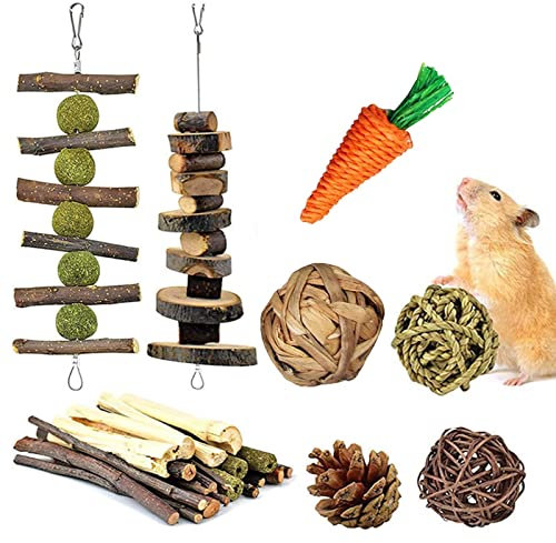 Dous 10-teiliges Hamster-Kauspielzeug, Kaninchen-Kauspielzeug-Set, Karotten-Tannenzapfen-Spielzubehör-Kombinationsset, Kleintier-Kau-Leckerli Für Kaninchen, Meerschweinchen, Chinchilla-Hamster