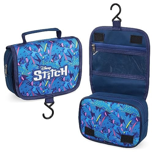 Disney Beauty Case da Viaggio - Stitch Minnie Porta Trucchi Ragazze Beauty Case da Appendere con Gancio Trousse Bambina Gadget Originale (Blu Stitch)