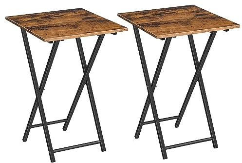 HOOBRO Beistelltisch, Klappbarer TV Tabletttisch, 2-er Set, TV Tray Tablett, Tragbarer Sofa-Beistelltisch, Snack-Tisch, Klapptisch Beistelltisch für Kleine Räume, Vintagebraun und Schwarz EBF27BZP201