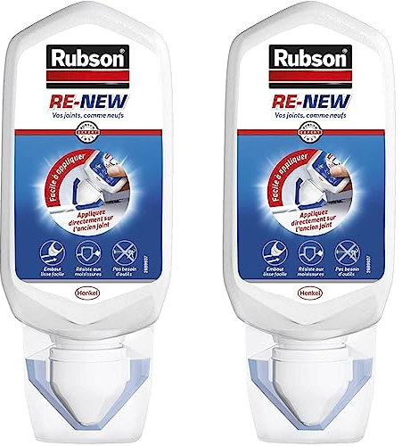 Rubson RE-NEW Blanc (1 x 80ml), mastic sanitaire blanc à base de silicone, s'applique sur le joint déjà existant, mastic étanche & anti-moisissures (Lot de 2)