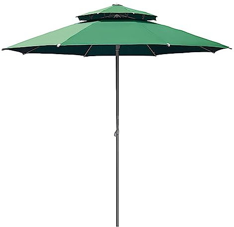 Parasol Vert pour Extérieur, Ombrelle de Marché 2.5m (Double Couche), Parasol Rond Déporté, Hauteur Réglable, pour Jardin, Piscine et Plage
