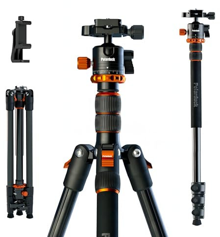 Polarduck Stativ Kamera Handy Stativ: 198cm 78 Professionelles Reisestativ und Einbeinstativ mit 360 Kugelkopf und Telefonhalterung Kompatibel mit Sony Canon Nikon Fujifilm DSLR SLR & Smartphone