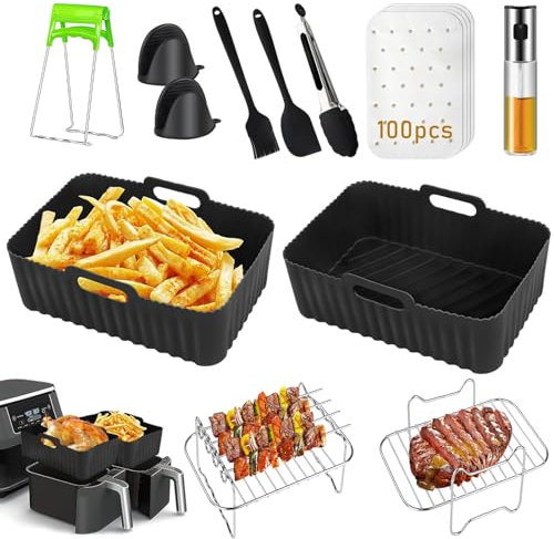 Air Fryer Accessories,12 pcs Ninja Air Fryer Accessories for Ninja AF400UK & AF451UK & Tower T17088, Including Silicone Air Fryer Liner, Air Fryer Racks, Gloves etc, Compatible with Oven, Microwave