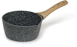 CosyChef Woody Cazo 16 cm - Lechera de 1,3L con vertedor y revestimiento antiadherente - Olla pequeña con mango de madera Apta para todo tipo de placas, incluida la inducción - Sin PFOA