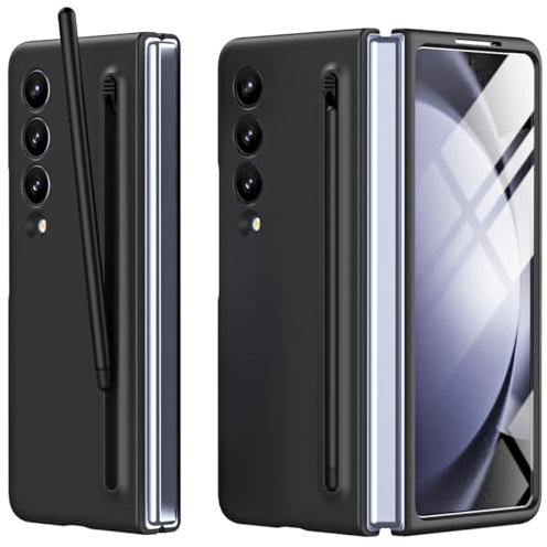 Miimall Coque pour Coque Z Fold 3 avec Stylet + Protection d'écran Avant + Fente Automatique à Ressort pour Stylo, Étui de Protection Ultra-Fin pour Samsung Galaxy Z Fold 3 (Noir)