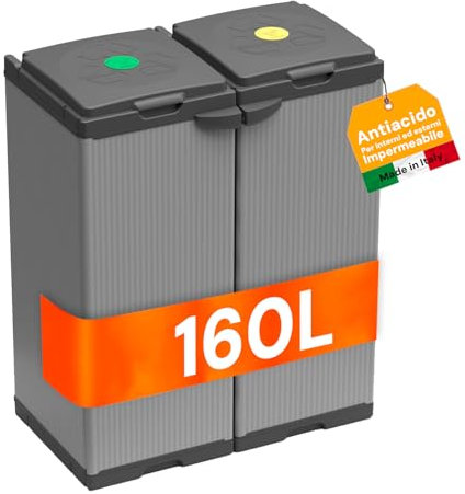 Avilia Duo 80 Conteneur différencié Premium pour intérieur et extérieur, 2 compartiments de 80 l – Élégance et fonctionnalité pour cuisine et bureau