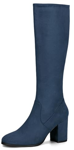 Allegra K - Stivali da donna con cerniera laterale, tacco grosso e alti fino al ginocchio, blu navy, 39 EU