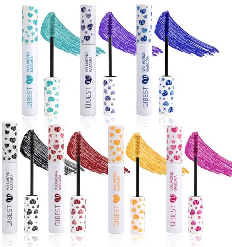 Joyeee Mascara Couleur, 7PCS Mascara Bleu Rose Vert Marron Waterproof Effet Faux Cils Volume, Long Lasting Thicky Allongement Lashes Extension Kit, Maquillage Yeux Cadeau pour Fille Femme