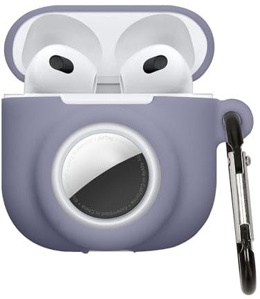 kwmobile 2-in1 Hülle kompatibel mit Apple Airpods 4 und AirTag - Kopfhörer Case - Weiches Silikon Cover - Schutzhülle mit Karabiner - Lavendel
