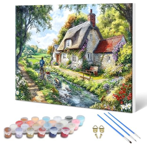 MXJSUA Englische Landschaft Malen Nach Zahlen Erwachsene mit Rahmen, DIY Handgemälde Ölgemälde Kit für Anfänger Mit 3 Pinseln und Acrylfarbe Knitterfreie Leinwand Kit für Home Haus Deko 30x40cm