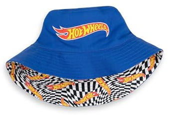 Hot Wheels Wende-Fischerhut für Jungen | Blau-Karierte Mütze mit Mehreren Mustern Logo | Leichter Sonnenschutz | Outdoor-Kopfbedeckung für Kinder