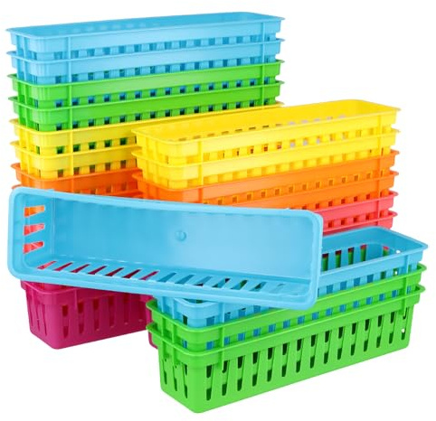 YIXNSW Lot de 24 bols en plastique multi-usages - 25,5 x 7,5 x 6 cm - 6 couleurs - Petits paniers de rangement en plastique pour petites pièces