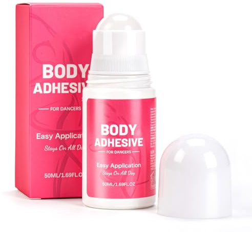 Fashion & Body Adhesive Roll-On - Sweat Resistant, Body Glue for Skin & Clothes,Water Wash Off Skin & Fabric Glue for Clothing, Dancers, Socks, Leotards, Bras, Wigs & Costumes (Style 1)